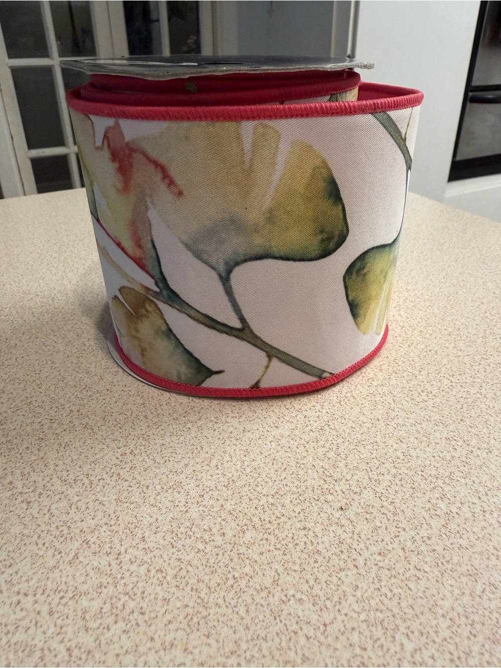 Floral Watercolor Ribbon with Pink Trim